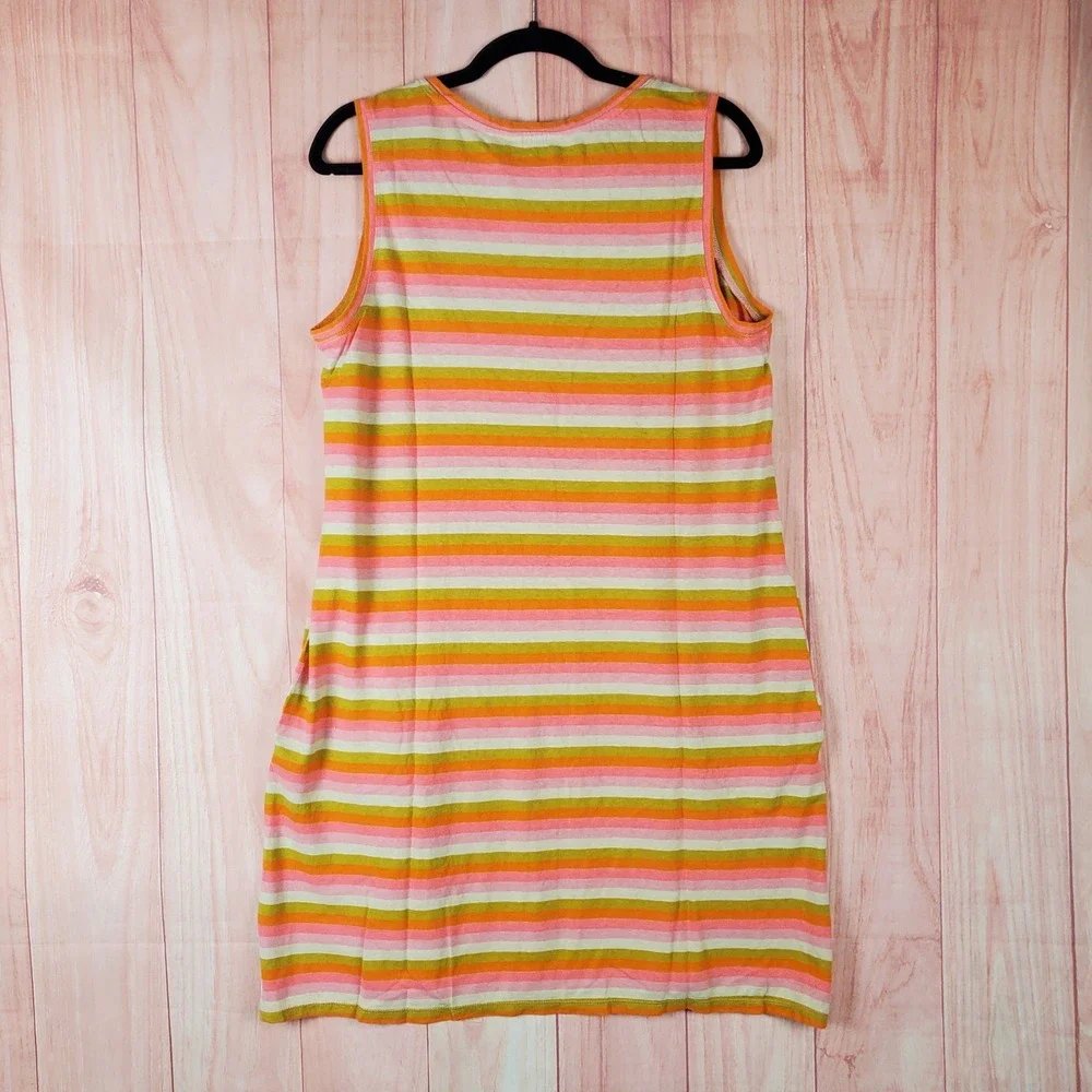 Toad & Co Grom Tank Dress Womens Large Orange Cotton Striped Logo Pockets V Neck - Picture 3 of 9
